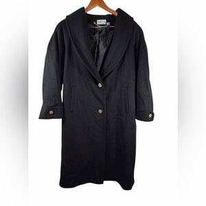 Ashley Scott Black 100% Wool Long Coat Gold Buttons Made in USA XL vintage